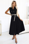 596-3 Elegantní midi košilka se zlatými knoflíky a páskem - ČERNÁ UNI