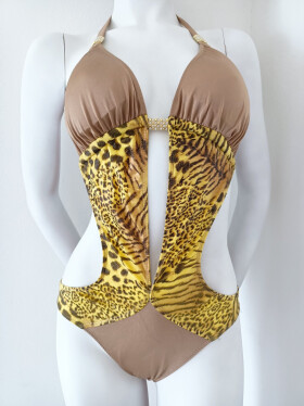 Dámské plavky monokiny SF18047E - Koucla hnědá/žlutá L