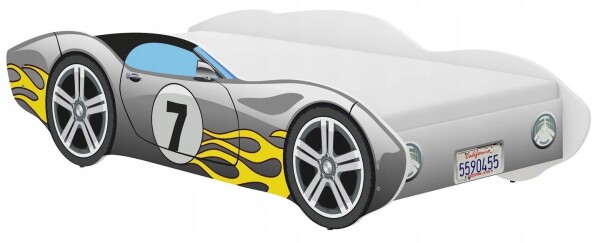 DumDekorace Unikátní dětská postel 140 x 70 cm ve stylu šedého závodního auta s efektními plameny