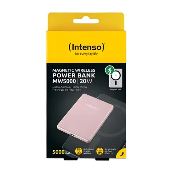 Intenso MW5000 růžová / Powerbanka / bezdrátová / MagSafe / 5000 mAh / USB-C PD 20W (7344023)