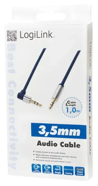 LogiLink Audio kabel Jack 3,5mm (M) - Jack 3,5mm (M) modrý, úhlový / Audio kabel / 1 m (CA11100)