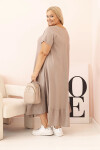 Dámské šaty plus size s krátkým rukávem a volánem z lehké viskózy cappuccino UNI