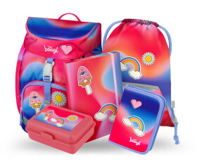 BAAGL 5 SET Airy Duha červený: batoh, penál, sáček, desky, box