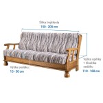 Bielastické potahy OCEANO NOVÉ šedo-modré trojkřeslo s dřevěnými rukojeťmi (š. 150 - 200 cm)