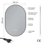 Erga Freya, oválné LED zrcadlo 50x100cm v černém kovovém rámu, 3 barvy světla, zadní osvětlení, vyhřívací podložka proti zapaření, ERG-V01-FREYA… ERG-V01-FREYA-5010-BK