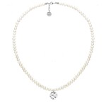 Perlový choker náhrdelník Bibiana - chirurgická ocel, perla, Stříbrná 42 cm + 3 cm (prodloužení) Bílá