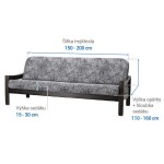 Bielastické potahy MARMO šedé trojkřeslo s dřevěnými rukojeťmi (š. 150 - 200 cm)