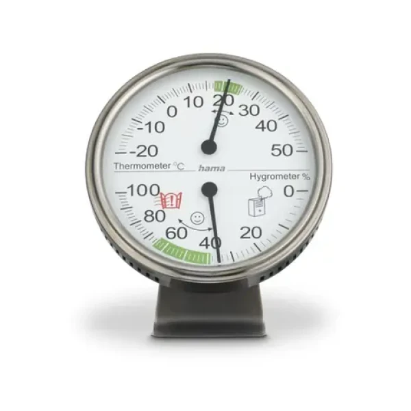 Hama Tahiti stříbrná / analogový teploměr/vlhkoměr / nerezový (222207)