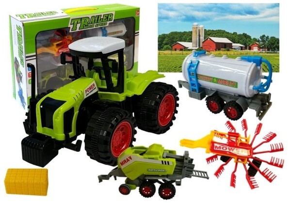 Mamido Traktor se třemi přívěsy sklízení sena zelený