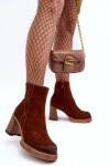 Semišové dámské kozačky na vysokém podpatku Hnědá Lemar Remilda 37