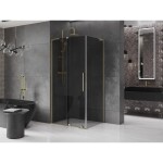 MEXEN/S - Velar L sprchový kout, posuvné dveře 100 x 90, grafit, zlato 871-100-090-43-50