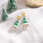 Visací vánoční náušnice ve tvaru stromečků se zirkonem, Zlatá