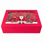 Dortisimo Vánoční dárková krabice červená s okénkem Santa s činkami (22,3 x 15,1 x 7,1 cm)
