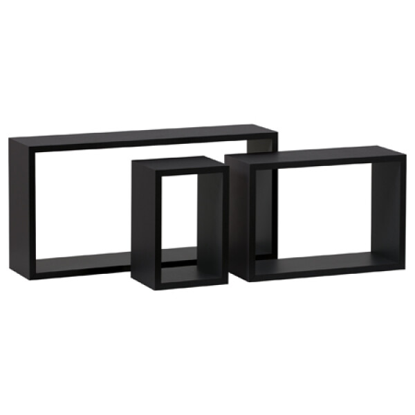 Polička nástěnná, sada 3 ks, MDF, barva černá matná, baleno v ochranné fólii
