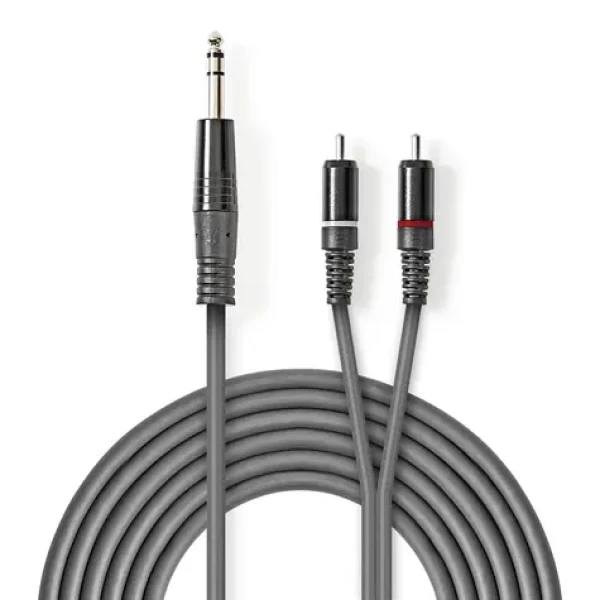 Nedis Stereo Audio kabel jack 6.35 mm (M) - 2x RCA (M) 3.00 m tmavě šedá (COTH23300GY30)