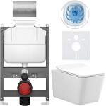 CERANO Kompletní WC set Basic/Forte - bílá lesklá - WC tlačítko Modulo/Stříbrná - ovládání shora - předstěnová instalace - 51x36 cm