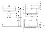 GEBERIT - VariForm Umyvadlo na desku 60x45 cm, s přepadem, otvor pro baterii, bílá 500.780.01.2