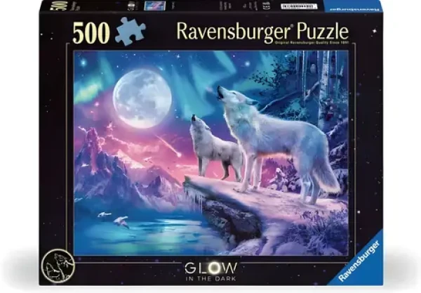 RAVENSBURGER Svítící puzzle Vyjící vlci za soumraku