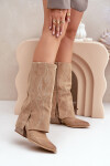 Semišové Kozačky Do Poloviny Lýtka S Otočeným Svrškem Na Podpatku Béžové Zazoo 3487 38