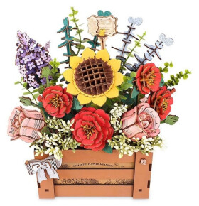 3D Dřevěná skládačka: Truhlík s květinami