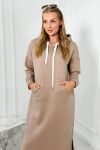 Dlouhé šaty s kapucí 9623 Tmávě béžová - K-Fashion UNI tmavě béžová