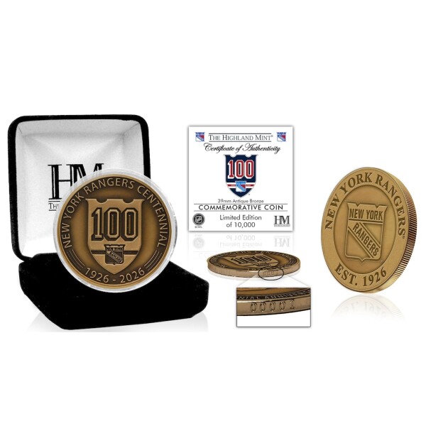 Highland Mint Sběratelská Pamětní mince New York Rangers NHL 100th Anniversary Antique Bronze Coin