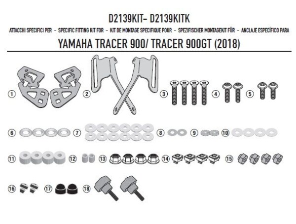 D2139Kit montážní sada Yamaha MT-09 Tracer 900/900GT 850 (18-20) pro plexi 2139DT