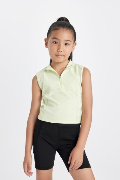 DEFACTO Girl's Slim Fit Polo Neck Zippered Basic Sleeveless T-Shirt