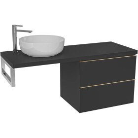 CERANO Deska pod umyvadlo Navira Pro - 121x46,5x3,6 cm - skříňka Velora 59 cm - černá matná, zlatá úchytka - konzole chrom