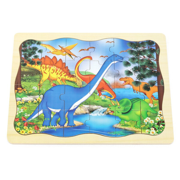 BABU - Dřevěné puzzle dinosaurus - 24 dílků - Babu