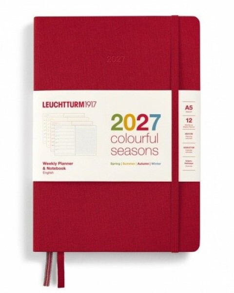 Týdenní plánovač Zápisník, tečkovaný Medium A5 2027, Colourful Seasons, Autumn, anglicky