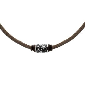 Pánský náhrdelník Tyler chirurgická ocel, bavlněná šňůrka, Hnědá 47 cm + 2 cm (prodloužení)