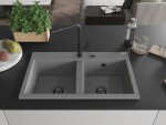 MEXEN/S - Hektor granitový dřez 2-bowl 800 x 480 mm, šedá, černý sifon 6521802000-71-B