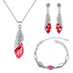 Souprava náhrdelníku, náušnic a náramku Elegance Garnet, Červená 40 cm + 5 cm (prodloužení)
