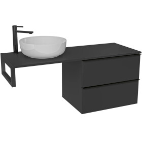 CERANO - Koupelnová skříňka Velora - černá matná, úchytka černá + deska pod umyvadlo Navira Slim - 18 mm + konzole černá - 120x54,8x46,5 CER-668012