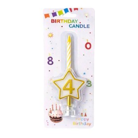 Dortisimo Svíčka žlutá s LED zlatým podstavcem ve tvaru hvězdy číslo 4