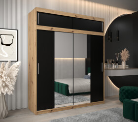 Šatní skříň Abi T1 s nástavcem Barva korpusu: Dub artisan, Rozměry: 200 cm, Dveře: Černá