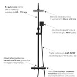 Erga Flova, sprchová souprava s termostatickou baterií a dešťovou hlavicí 20x20cm, černá matná, ERG-YKA-BP.FLOVA THERM 20 BLK