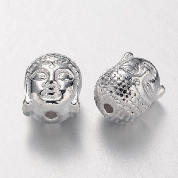 Kovový korálek - stříbrný - Buddha - 11 x 9 x 8 mm - 1 ks