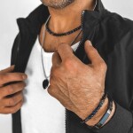 Korálkový náramek Isaac - 6 mm přírodní onyx a tygří oko, 21 cm Modrá