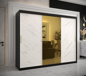 Šatní skříň Abi Golden T1 Barva korpusu: Černá, Rozměry: 250 cm, Dveře: Bílý mramor se zlatým zrcadlem