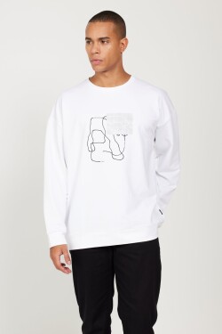 AC&Co Altınyıldız Classics Men's White Oversize Wide Cut Crew Neck Printed Casual Sweatshirt