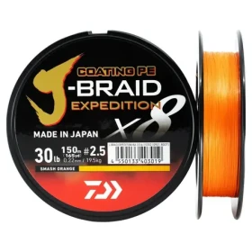 Daiwa Šňůra J-Braid Expedition X8E Smash Orange 150m 0,06mm 5,2kg (12550-006)