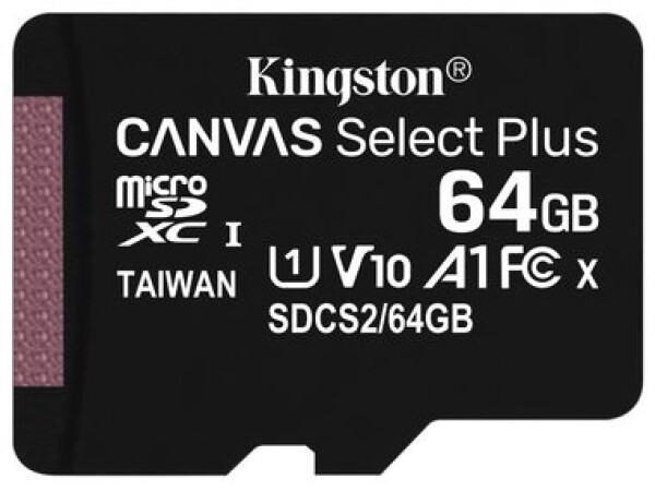 Kingston Canvas Plus microSDXC 64GB bez adaptéru / UHS-I / Class 10 / čtení: až 100 MBs / zápis: až 85MBs (SDCS2/64GBSP)