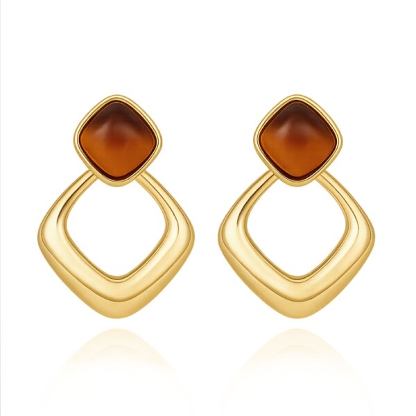 Elegantní visací náušnice s tygřím okem - stříbrné zapínání, Hnědá