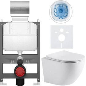 CERANO - Kompletní WC set Basic/Cesso - bílá matná - WC tlačítko Modulo/Stříbrná - ovládání shora - předstěnová instalace - 49x36 CER-8050BD86280