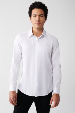 Avva Men's White 100% Cotton Classic Collar Slim Fit Satin Shirt