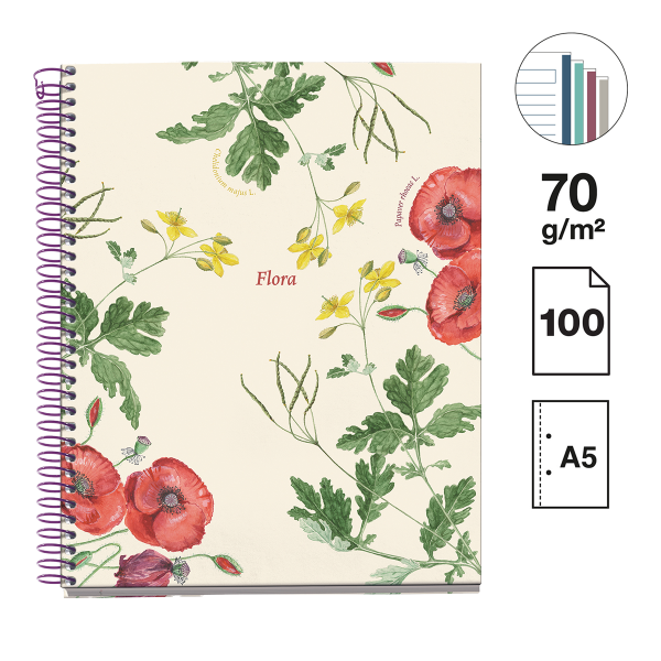 Miquelrius poznámkový blok Botanical Flora NB-4, A5, 70 g, karton, 100 listů, linka, Poppy - 5ks