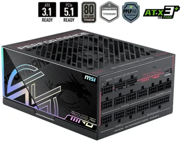 MSI MPG Ai1300TS PCIE5 / Zdroj / ATX3.1 / 1300W / 80PLUS Titanium / Aktivní PFC / modulární (306-7ZPUB11-CE0)