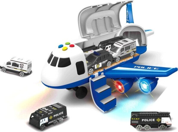 Policejní letadlo s nákladním prostorem + 3 autíčka 1:64